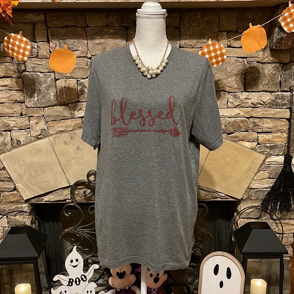 NWOT  Bella Canvas Heather Gray Blessed Tshirt XL